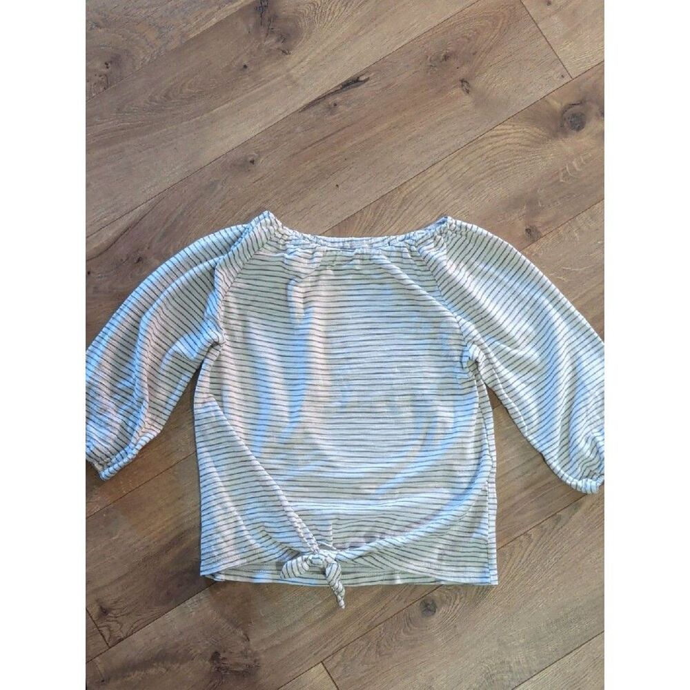 Old Navy White and Light Blue Striped Tie-Front Boatneck Top, Youth L 10/12